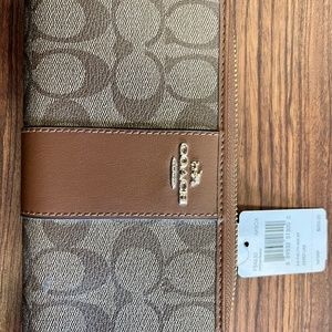 Coach Signature PVC Leather Accordion Zip Wallet- Brown
